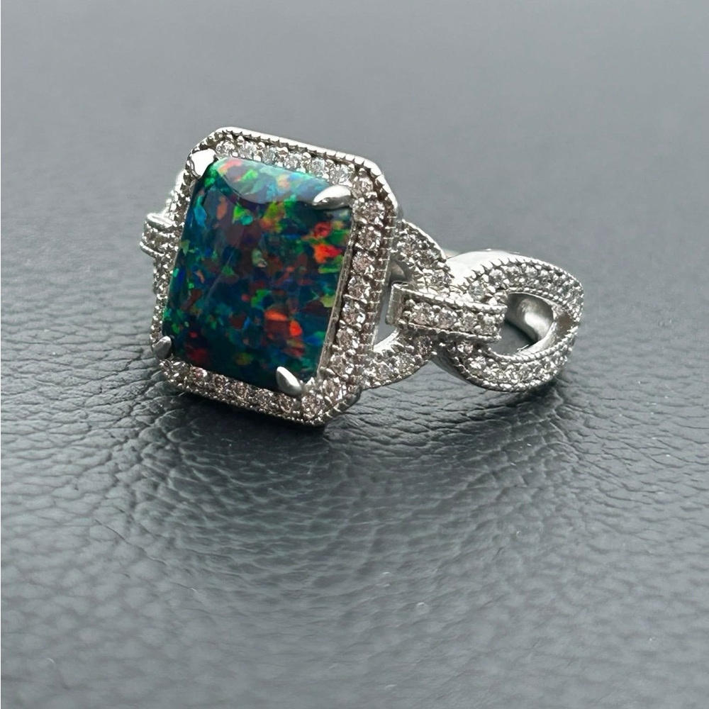 Elegant black fire opal sterling silver Ring size 6